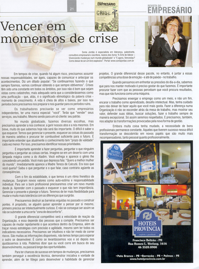 imagem do artigo Vencer em momentos de crise, publicado na Revista do Empresário em edição de março/abril de 2009
